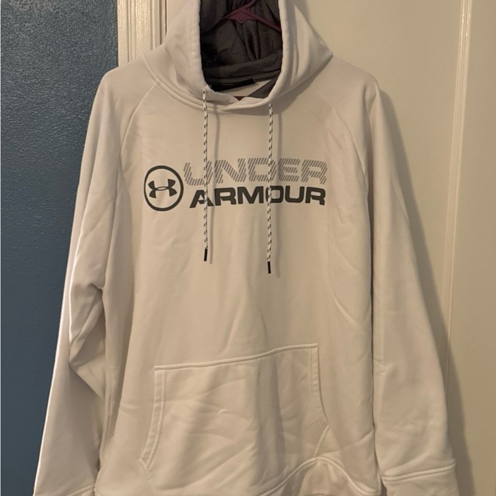Under Armour Men’s White Crewneck Hoodie with Black Logo